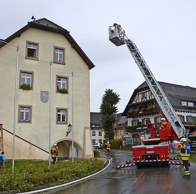 Bei der Herbstbung in St. Peter wurde...tzt, die mit der Drehleiter anrckten.  | Foto: Horatio Gollin