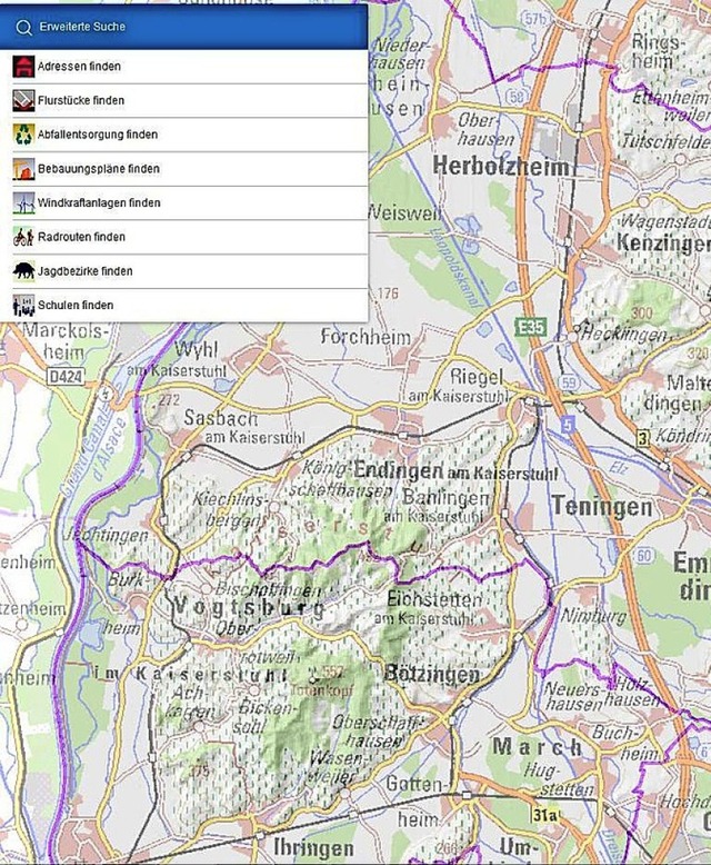 Die neue interaktive Kreiskarte (Ausschnitt).   | Foto: Landratsamt Emmendingen