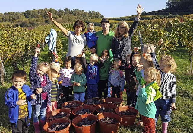 Kindergartenkinder aus Bischoffingen halfen beim Herbsten.   | Foto: privat