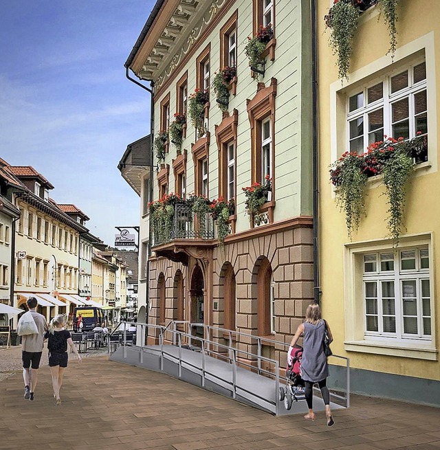 Mit Rampe: Das Rathaus in Tiengen soll...er Fugngerzone eine Rampe zu bauen.   | Foto: Hochbauamt Waldshut-Tiengen