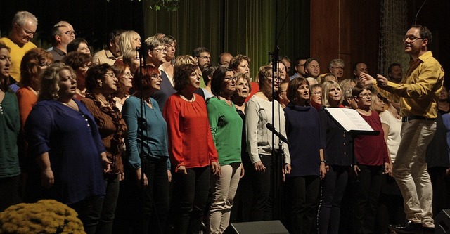 90 Sngerinnen und Snger brachten O-T... Brgerchor Hoyerswerda auf die Bhne.  | Foto: Christiane Franz