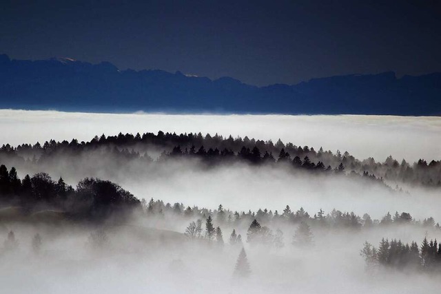 Im Rheintal das Nebelmeer und in der Ferne die Alpen  | Foto: Martin Dietsche