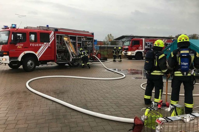 Die Feuerwehr Neuenburg am Rhein im Ei...n einem Industriebetrieb in Neuenburg.  | Foto: Feuerwehr Neuenburg am Rhein