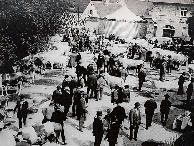 Das Titelblatt 2020 zeigt den Viehmark...m Ochsenplatz Anfang der 1930er Jahre.  | Foto: Sabine Model