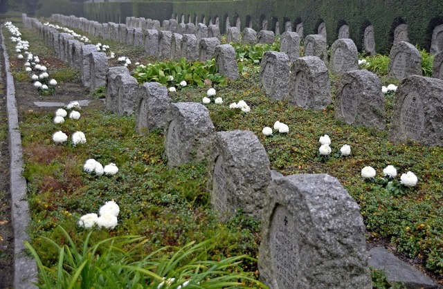 Auf dem Waldbachfriedhof erinnern zahl...e Grabsteine an verstorbene Soldaten.   | Foto: hr
