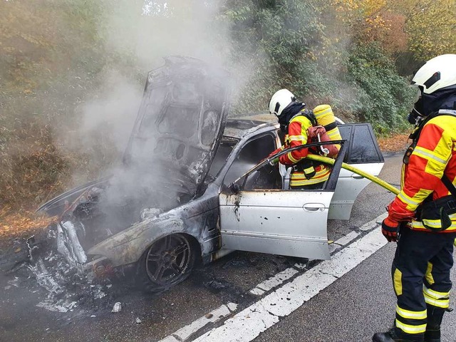 Das Auto brannte vollstndig aus.  | Foto: Fotograf der Feuerwehr Gundelfingen