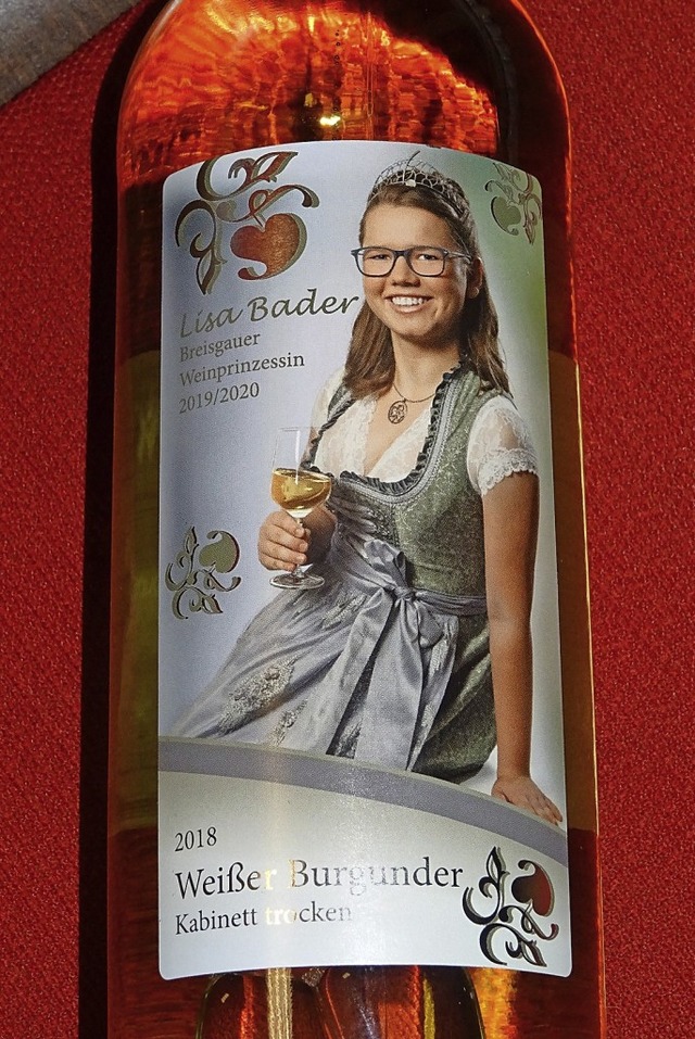 Weinprinzessin Lisa Bader  ziert die F...n eines 2018er Weiburgunder Kabinett.  | Foto: Alfred Arbandt