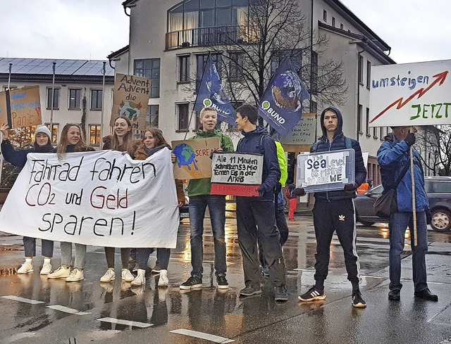 Klimastreik in der Gundelfinger Ortsmi...en von immer mehr Verkehr aufmerksam.   | Foto: Regina Weinrich