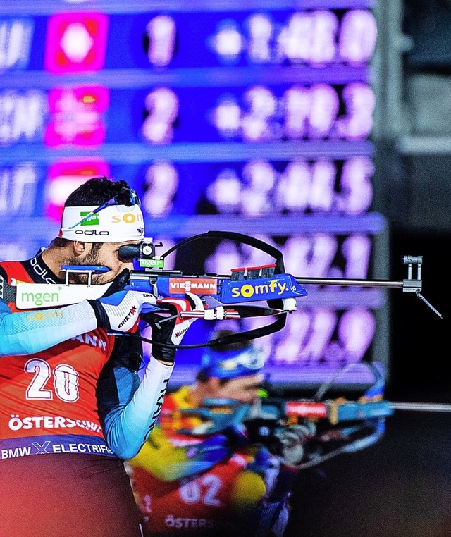 Der sptere Sieger Martin Fourcade am Schiestand von stersund    | Foto: Johanna Lundberg (dpa)