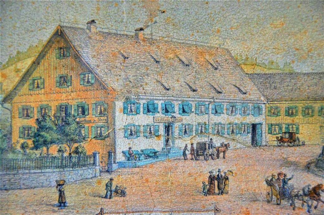 Der &#8222;hochverräterische&#8220; Wi...Gasthaus Sternen um (Ansicht um 1860).  | Foto: Archiv Zapf
