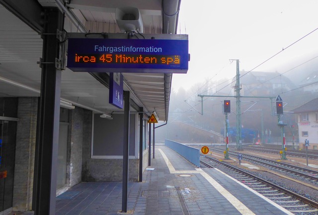 Kein Zug in Sicht: Szene am Bahnhof Neustadt, Gleis 1, am Montagvormittag.  | Foto: Peter Stellmach