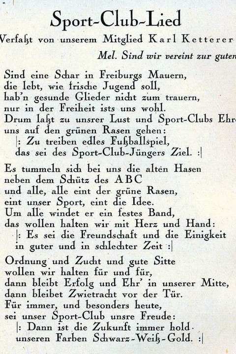 Der Liedtext von SC-Urgestein und Vereinsmitbegründer Karl Ketterer  | Foto: Archiv des SC Freiburg e.V.