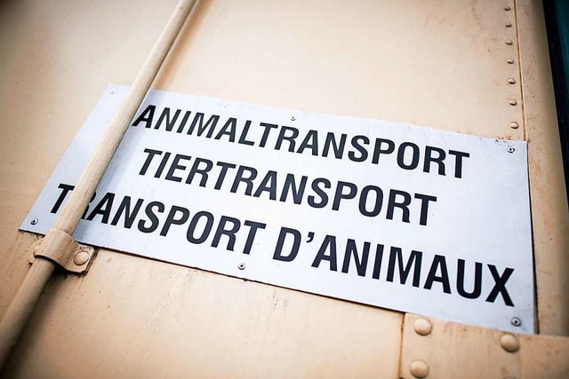 Der Schriftzug &quot;Tiertransport&quo...ld auf dem Lastwagen von Circus Krone.  | Foto: Matthias Balk (dpa)