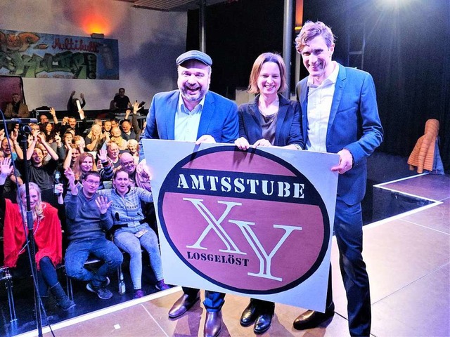 Haben gut lachen: Alexander Dupps (lin...uerle-Streifens im Lahrer Schlachthof  | Foto: Nicolaus WIlhelm