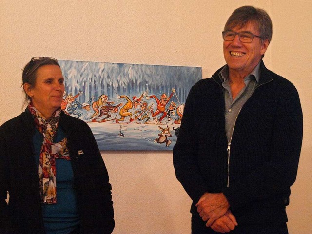 Museumsleiterin Margret Kpfer und Tho...zen&#8220;-Cartoons ausgestellt sind.   | Foto: Karin Stckl-Steinebrunner