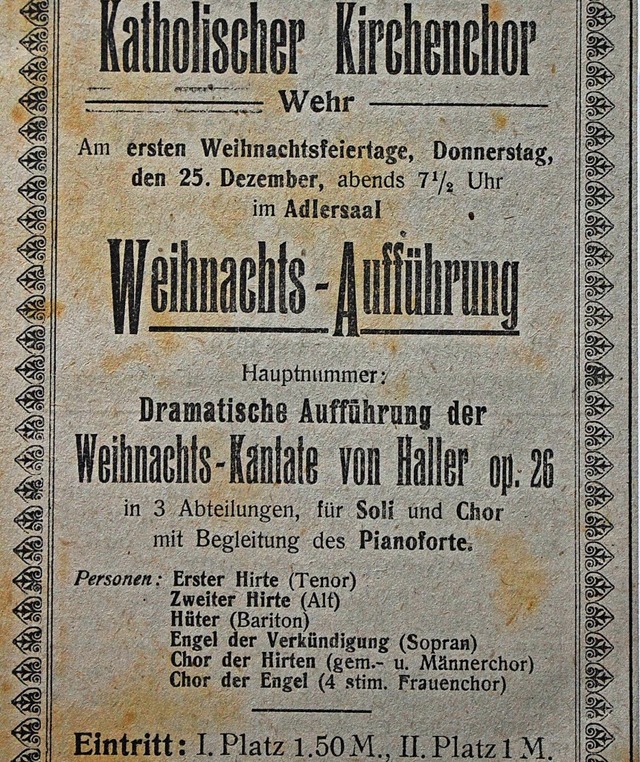 1919 war kein gutes Jahr fr Wehr. Ums...Turnhalle eine Weihnachtskantate auf.   | Foto: Hansjrg Bader