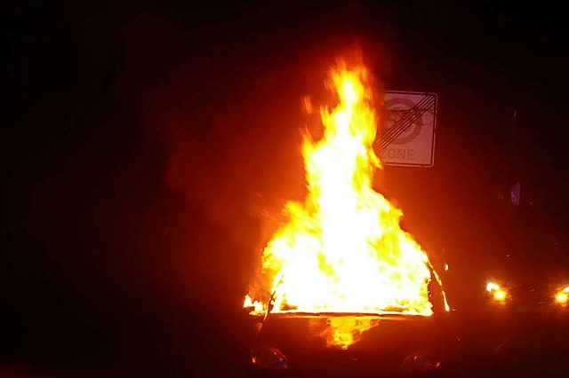 Der Wagen brannte vor der Gewerbeschule am Grngrtenweg.  | Foto: Polizei