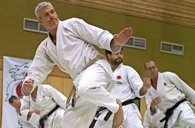 Konzentriert kontrollierte Bewegung: Karateka beim Neujahrslehrgang in Kappel.   | Foto: Wolfgang Scheu