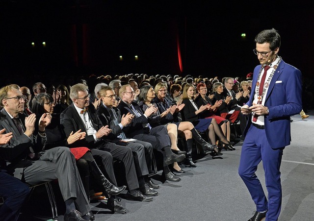 Martin Horn stellt beim Neujahrsempfang seine &#8222;Freiburg-Vision&#8220; vor.  | Foto: Ingo Schneider