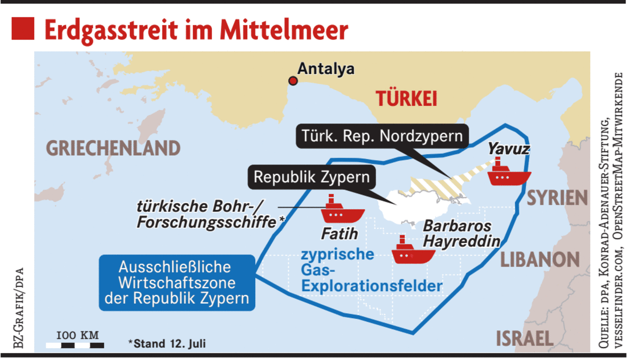 Erdgasstreit Im Mittelmeer Spitzt Sich Zu Ausland Badische Zeitung
