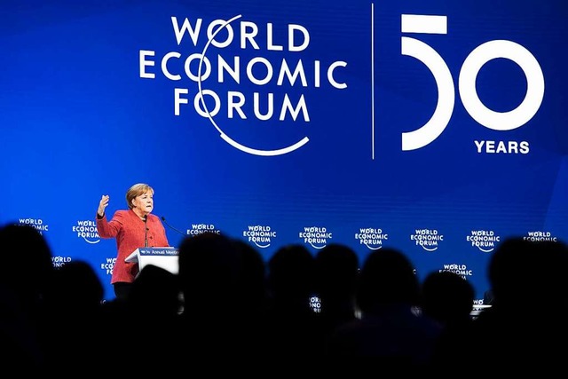 Auch Bundeskanzlerin Angela Merkel war beim Weltwirtschaftsforum in Davos dabei.  | Foto: Gian Ehrenzeller (dpa)