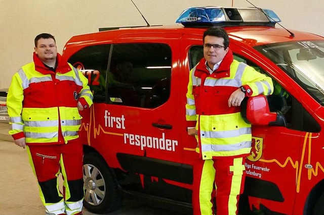 Die Leiter der First Responder Laufenb...oz Gerteis (rechts) und Artan Krasniqi  | Foto: Martin Kpfer