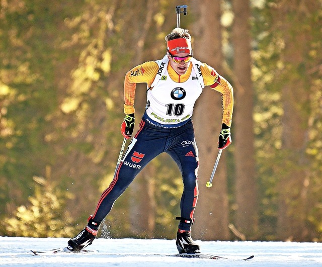 Bei der Weltmeisterschaft in Antholz Kandidat auf eine Medaille: Benedikt Doll   | Foto: JURE MAKOVEC (AFP)