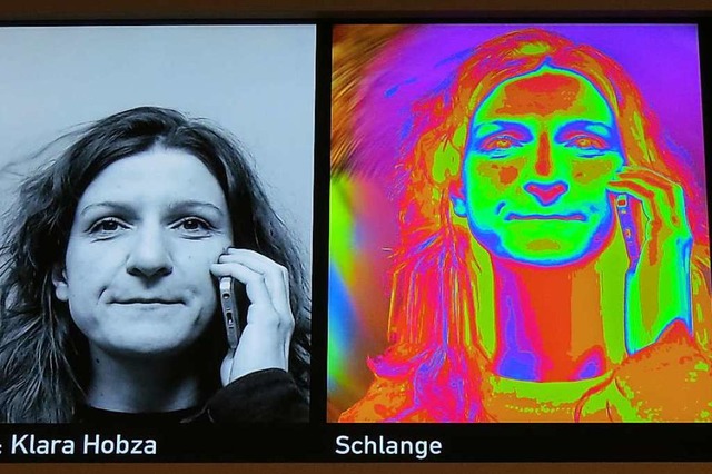 Ein Foto der Knstlerin Klara Hobza (l... wie eine Schlange sie sieht (rechts).  | Foto: Naturhistorisches Museum Basel