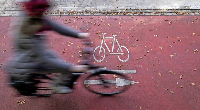 Ein Fahrradfahrer fhrt ber einen Radschnellweg.   | Foto: Friso Gentsch (dpa)