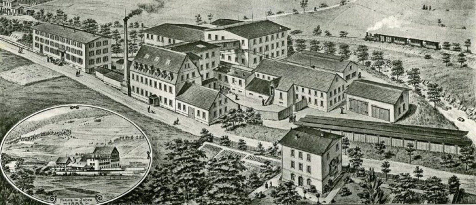 Das gesamte Fabrikgelände um 1885:  Re...s, das heute als Wohnhaus noch steht.   | Foto: Roland Weis