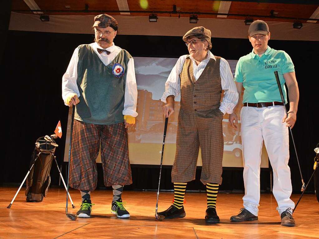 Ein-Loch-Golfplatz im Rheinpark: Hans Rudi Lienin, Peter Guggenbhler und Patrick Voirol (von links)