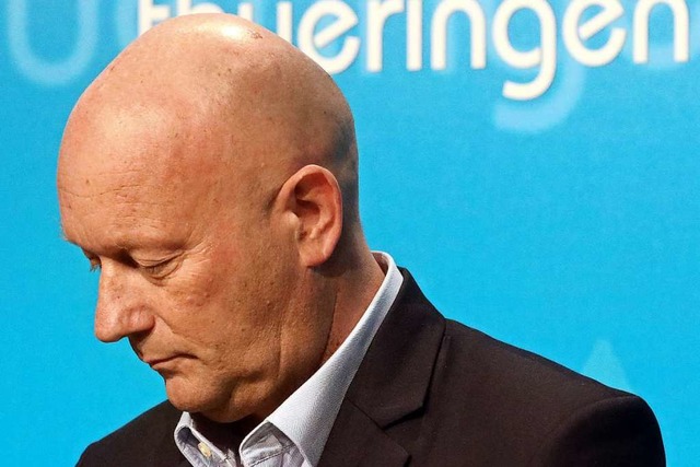 Thomas Kemmerich am Freitag in Erfurt.... trat er als Ministerprsident zurck.  | Foto: Bodo Schackow (dpa)