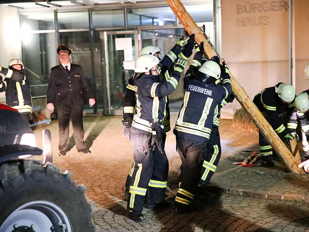 Direkt nach der Wahl wurde der Brgermeisterbaum von der Feuerwehr aufgestellt.