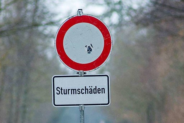 Umgefallene Mlleimer und Straenschil...zenberg waren geringer als befrchtet.  | Foto: Klaus-Dietmar Gabbert (dpa)