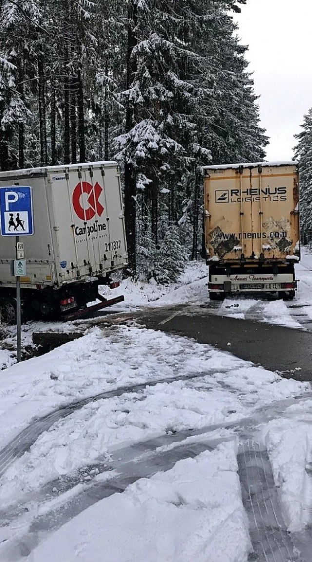 Am Montagabend steckten  mehrere Lastwagen im Brunlinger Wald fest.   | Foto: Stadt Brunlingen