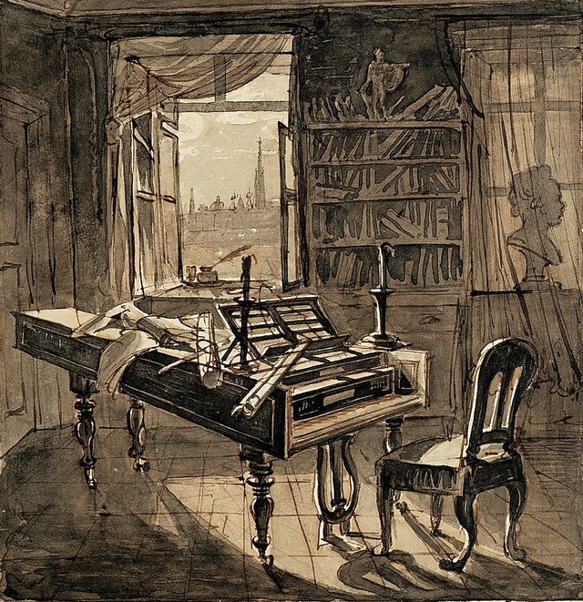 Beethovens Arbeitszimmer, wie es Johann Nepomuk Hoechle 1827 darstellte  | Foto: Wien Museum
