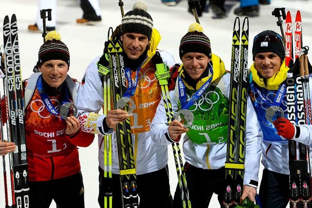 2014 in Sotschi mit der Silbermedaille...ls: Lesser, Pfeiffer, Bhm und Schempp  | Foto: PIERRE-PHILIPPE MARCOU