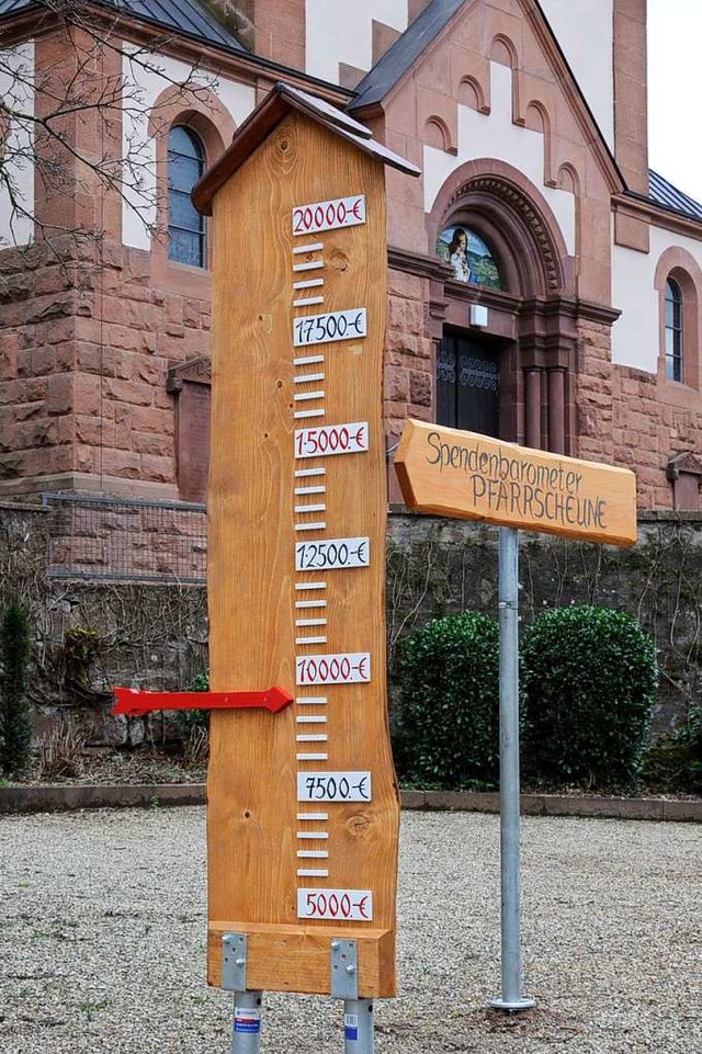 Das neue Spendenbarometer fr die Einr...emeinschaftsrume in der Pfarrscheune.  | Foto: Beate Zehnle-Lehmann