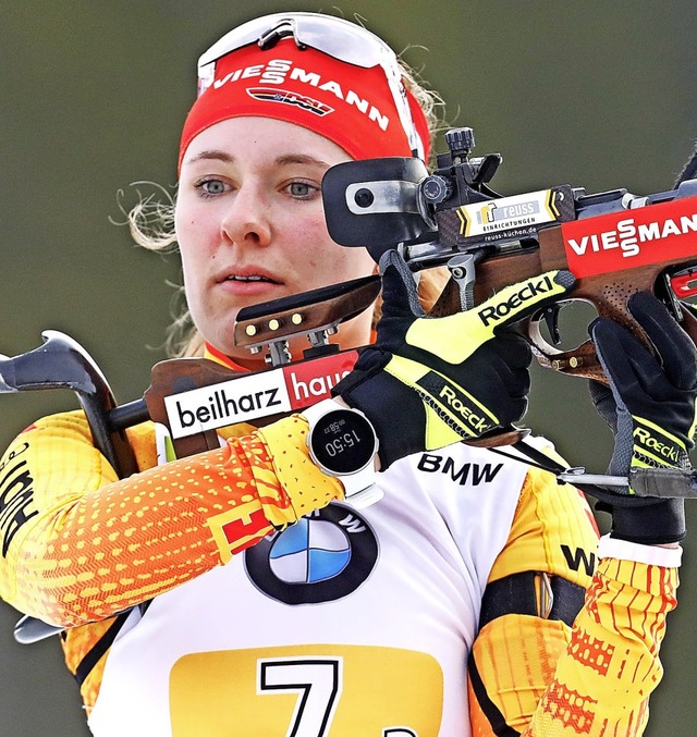 Janina Hettich wirkt nachdenklich &#82...ist an diesem WM-Schiestand nur los?   | Foto: Darko Bandic (dpa)