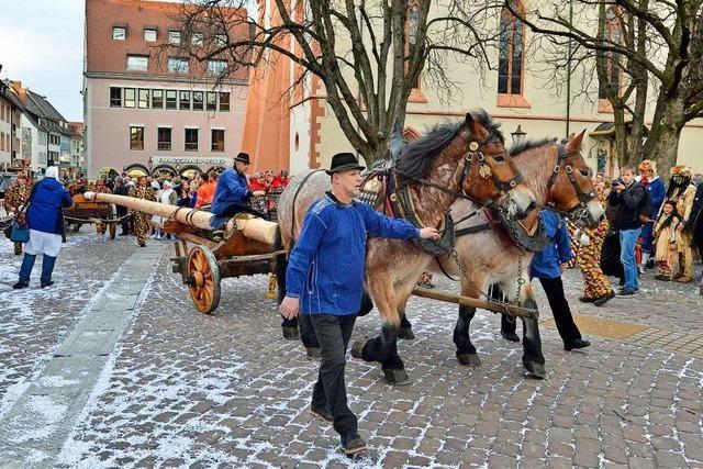 Seit 50 Jahren stellen die Fasnetrufer den Narrenbaum auf dem Freiburger Rathausplatz auf