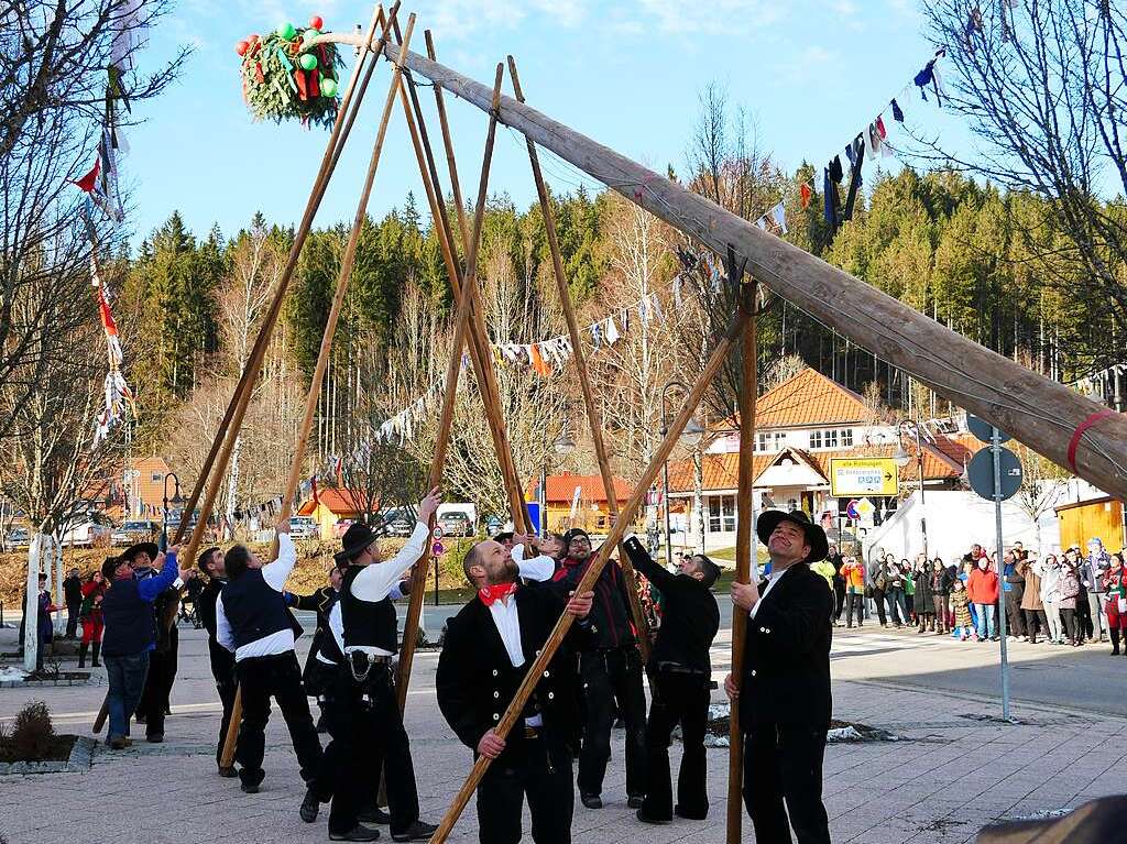 Die Zimmerer  stemmten  den Baum in die Hhe.