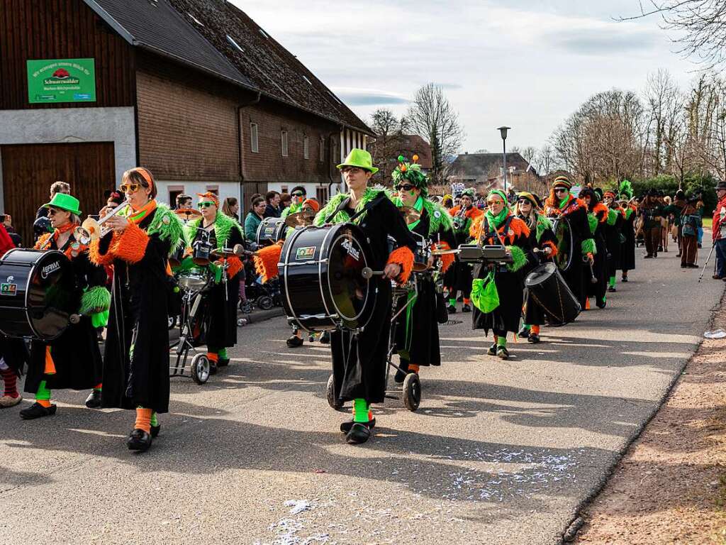 Bunter Narrenwurm: Das sonnige Wetter lockte viele Besucher nach Buchenbach. Die hatten ihre Freude am Umzug mit mehr als 60 Gruppen.