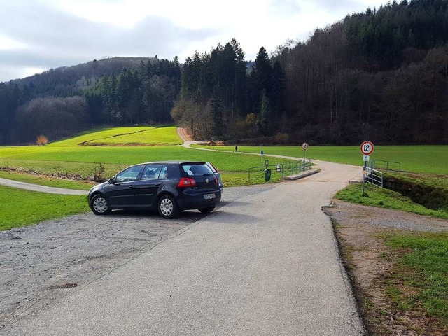 Die Flche (links) beim Rckhaltebecke...parkenden Hundehaltern benutzt werde.   | Foto: Beate Zehnle-Lehmann