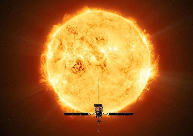 Die Sonde &#8222;Solar Orbiter&#8220; vor der Sonne.  | Foto: FHNW/ESA
