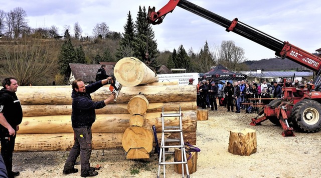 Viele Sulzer packen beim  Bau des Blockhauses im Jubilumsjahr mit an.   | Foto: Nicolaus Wilhelm