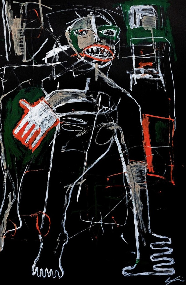 Oliver Jauslins Homo Sapiens IV von  2019 erinnert an Basquiat.  | Foto: Annette Mahro