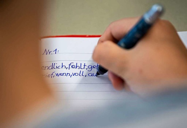 Wie lernen Kinder das Schreiben? Das  ist Thema eines Vortrags in Au.  | Foto: Sebastian Gollnow (dpa)