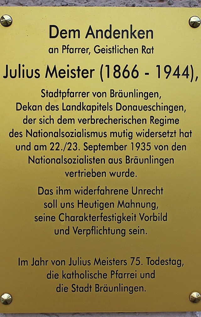 Gedenktafel fr Julius Meister  | Foto: Christa Maier