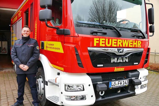 Der knftige hauptamtliche Feuerwehrko...rzeug mit dem Corporate Identity-Logo.  | Foto: Ingrid Bhm