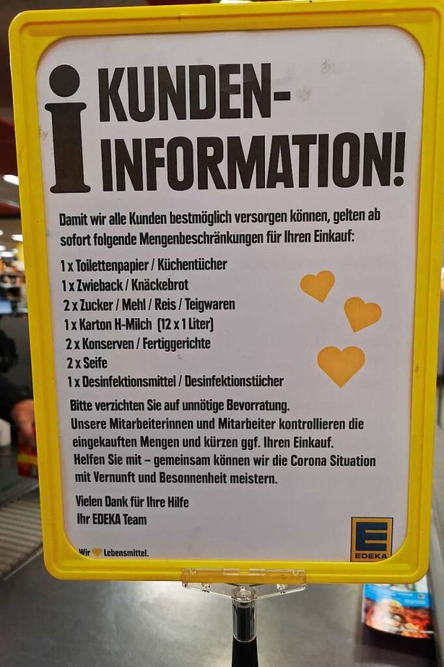 Rationierung bei Edeka:  Es geht um Fairness gegenber der Kundschaft.  | Foto: Ralf Burgmaier